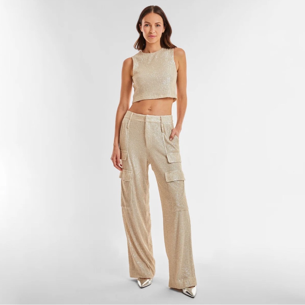 The Noli Shop Sequin Cargo Pants NWT Cream